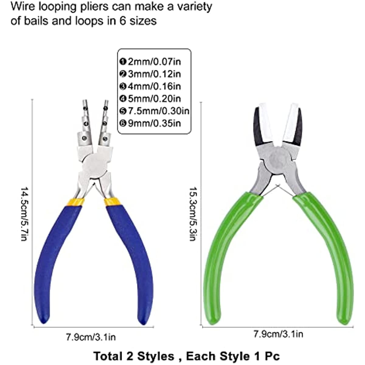 2Style Jewelry Pliers Including 6 in 1 Bail Making Pliers Jewelry Bail Pliers & 5inch Nylon Nose Pliers