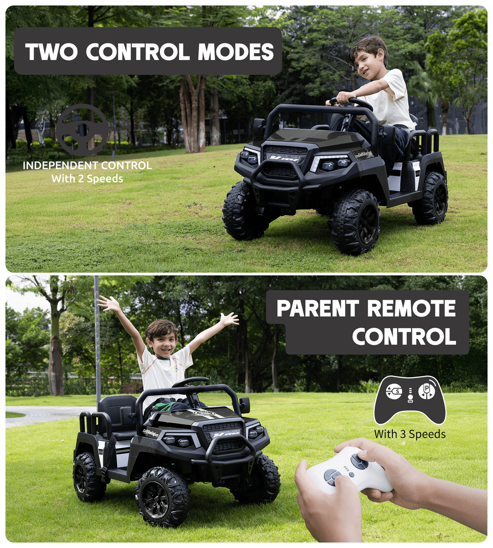 SaveJoy 24V 4 Seater Ride on Toys, Powered Ride on Cars w/ Four Wheels, Electric Car with Parent Remote Control for Toddlers Kids Girls Boys, Black
