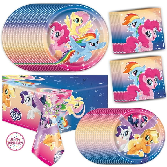 My Little Pony Birthday Party Decorations for 16 | Tablecover, Dinner & Cake Plates, Napkins, Sticker