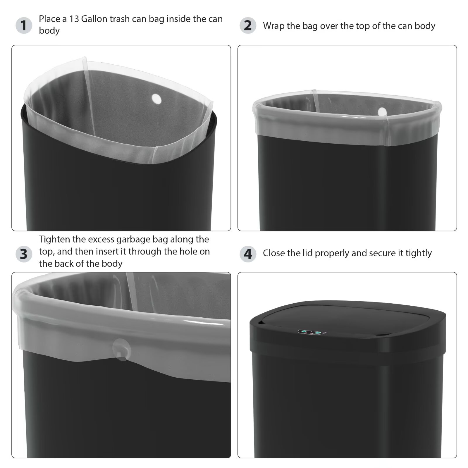 YRLLENSDAN Kitchen Trash Can 13 Gallon Size, Touchless Trash Can 13 Gallon, Motion Sensor Trash Can with Lid, Automatic Garbage Can 13 Gallon, Plastic Tall Trash Bin, Black