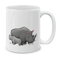 WIRESTER 11 Oz Ceramic Tea Cup Coffee Mug, Mother Baby Rhino