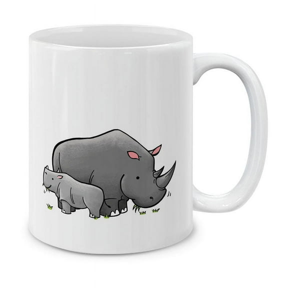 WIRESTER 11 Oz Ceramic Tea Cup Coffee Mug, Mother Baby Rhino