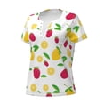 thumbnail image 5 of Fuzoiu Strawberry and Lemon Print Women's V-Neck T-Shirt,Women's Short Sleeve Top, Comfortable for Work, Leisure, and Sports, 5 of 7