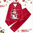 thumbnail image 2 of Tfken Christmas Girls Pajama Set Trendy Lightweight Snowman Print Long Sleeve Lapel Neck Shirts Pants Red Teen Sleepwear Size 3-4 Years, 2 of 4