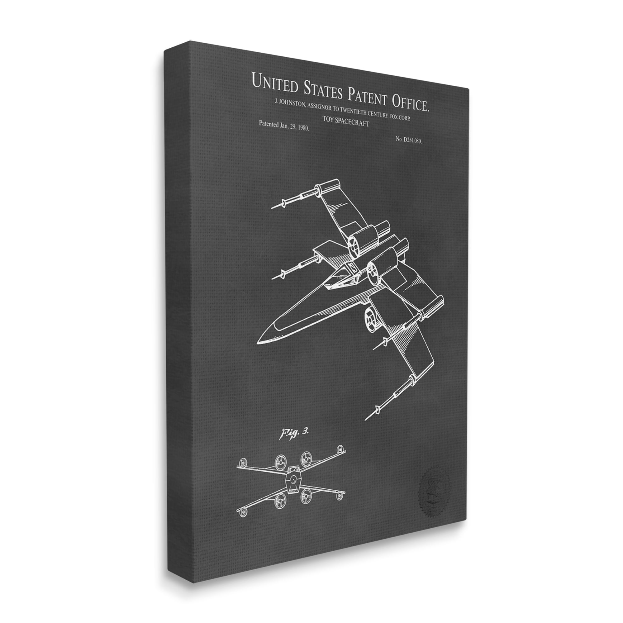Stupell Industries Vintage Spacecraft Aircraft Patent Office Diagram Blueprint Canvas Wall Art, 24 x 30, Design by Karl Hronek
