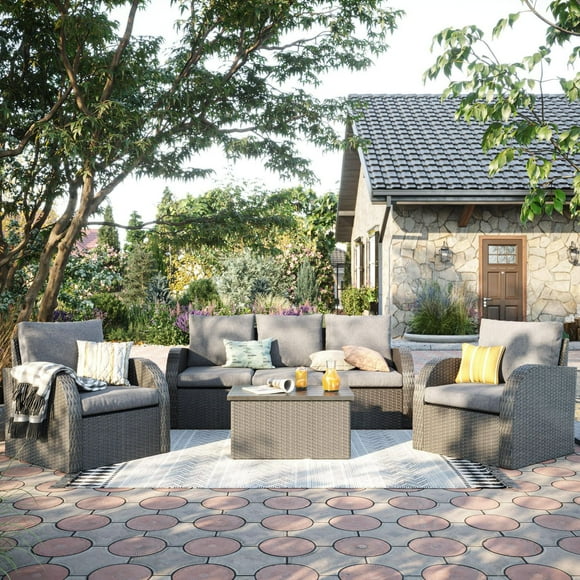 CorLiving Brisbane 6 Piece Rust Resistant Wicker Outdoor Conversation Set