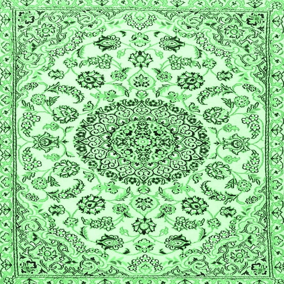 Ahgly Company Indoor Square Medallion Emerald Green Traditional Area Rugs, 6' Square