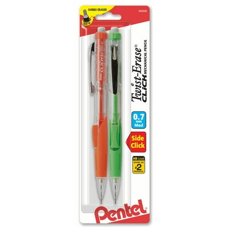 Pentel Twist-Erase Click Mechanical Pencil, (0.7mm) Assorted Colors, 2pk