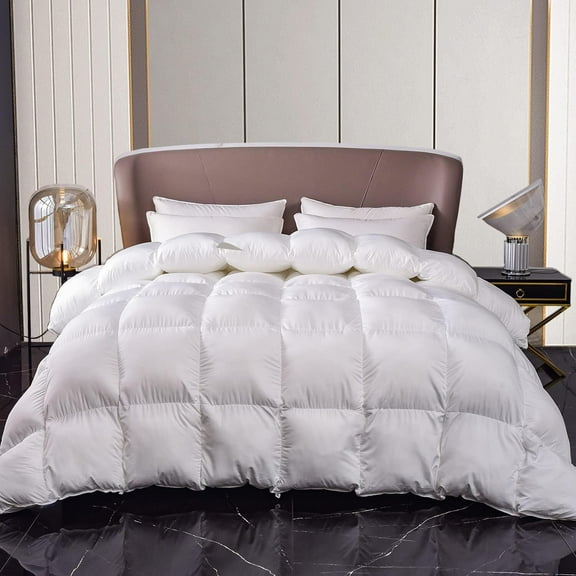 MH MYLUNE HOME Down Alternative Comforter, Twin Comforter White Fluffy Duvet Insert, Classic Box Stitched White Comforter with Corner Tabs, Twin 90"x68"