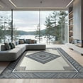 thumbnail image 2 of ODIKA 6'x9' Washable Area Rug Farmhouse Symmetrical Motifs Faded Framing Neutral Geometric for Family Room, Living Room, Master Bedroom, Non-Slip, Easy Care, 2 of 7