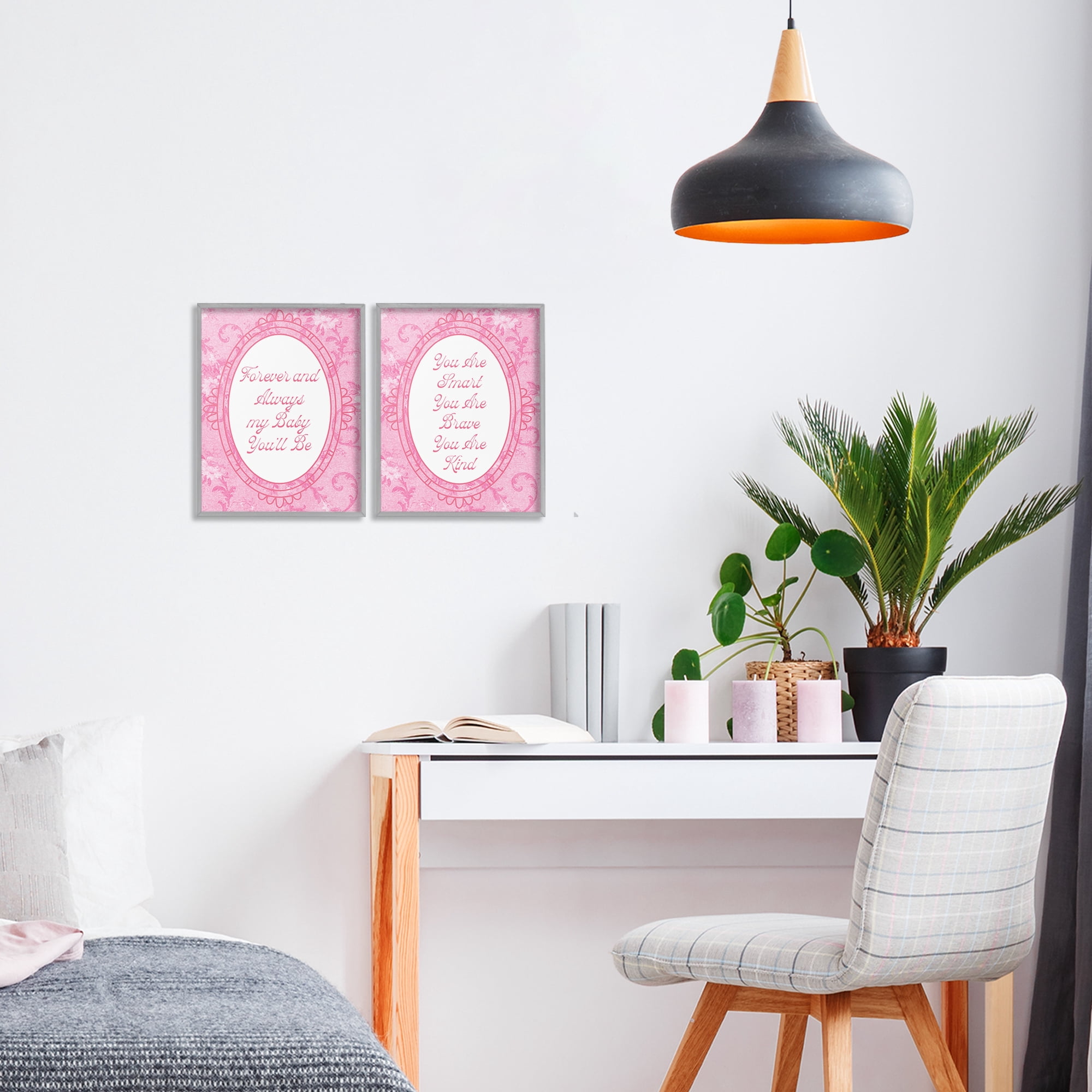 Stupell Industries Loving Pink Ornate Phrases 2 Piece Gray Framed Giclee Art Set, design by Lil' Rue