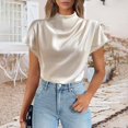 thumbnail image 2 of Lixiuxyad Baggy T Shirts Womens Summer Satin Casual Ruffle Short Sleeve Crewneck Tops,White XL, 2 of 6