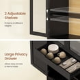 thumbnail image 4 of 72" Tall Arched Kitchen Pantry Cabinet with LED Light, Hidden Drawer & Glass Door, Adjustable Shelves for Living & Dining Room, Black, 4 of 7