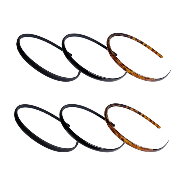 6 piezas de aros de resina antideslizantes para el cabello con dientes, diadema para lavar la cara, diadema para mujer (negro, goma negra, café por cada 2 piezas)
