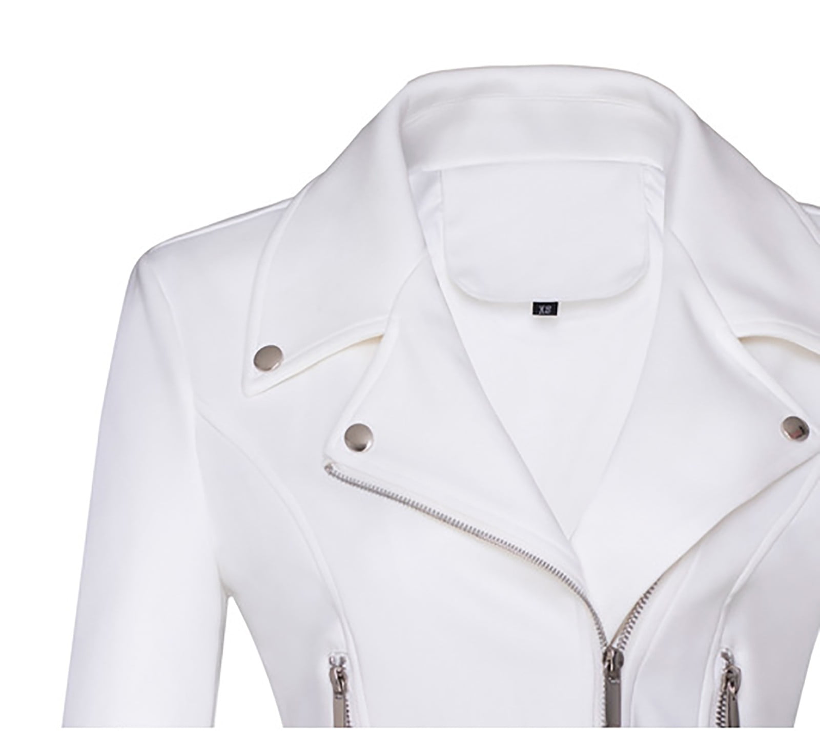 WCMZJ Women's Faux Leather Moto Biker Short Coat Jacket Long Sleeve Zipper Closure PU Outwear with Pockets White S