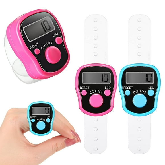2-pack handhållna digitala räknare för stickning och virkning, blå och rosa