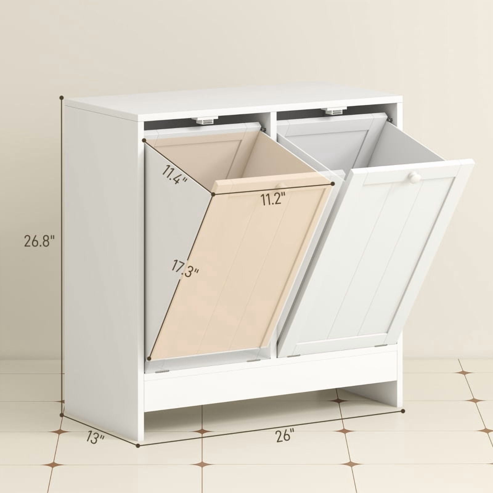 Alvantor Double Laundry Storage Cabinet with 2 Pull-Out Hampers, Bathroom Organizer 66" x 33" x 68" White