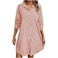thumbnail image 2 of Aueoeo Women's Casual Long Sleeve Button Down Loose Striped Cotton Maxi Shirt Dress Fashion Casual Comfort Printing Button Long Sleeve Turndown Collar Dress On Clearance, 2 of 5