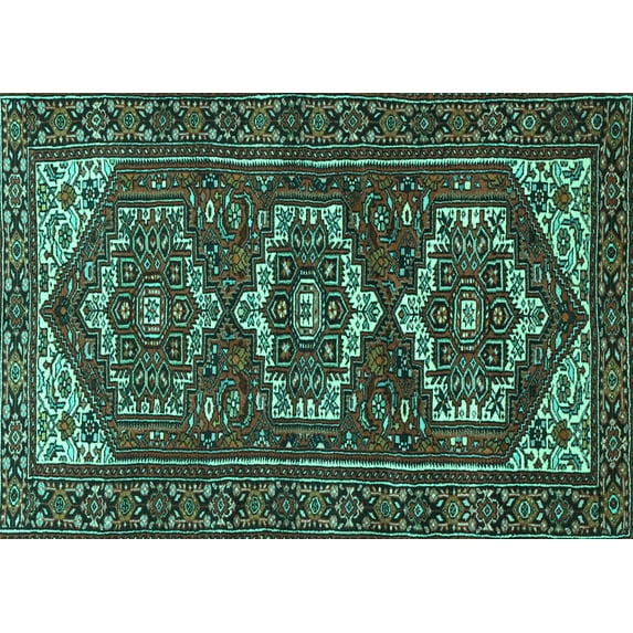 Ahgly Company Machine Washable Indoor Rectangle Persian Turquoise Blue Traditional Area Rugs, 2' x 3'