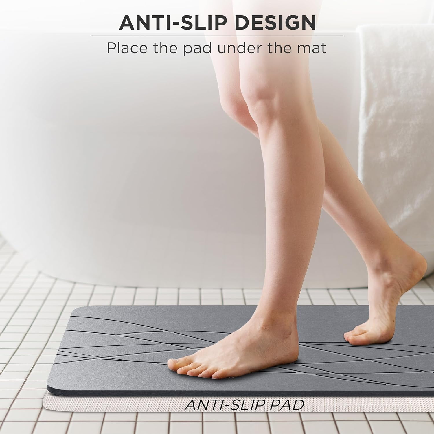HBlife Stone Bath Mat, Diatomaceous Earth Bath Mat Bathmat, Non Slip Super Absorbent Quick Drying Diatomite Stone Bath Shower Mat for Bathroom, 23" x 15", Gray