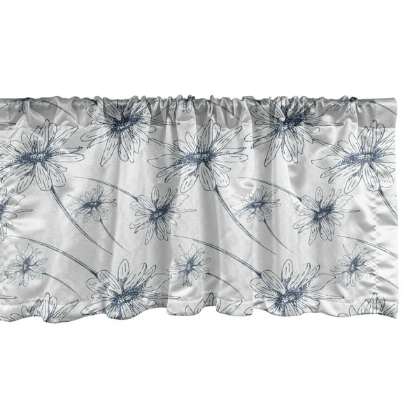 Ambesonne Daisy Valance Pack of 2, Hand Drawn Flower Branches, 54"X18", Slate Blue Pearl