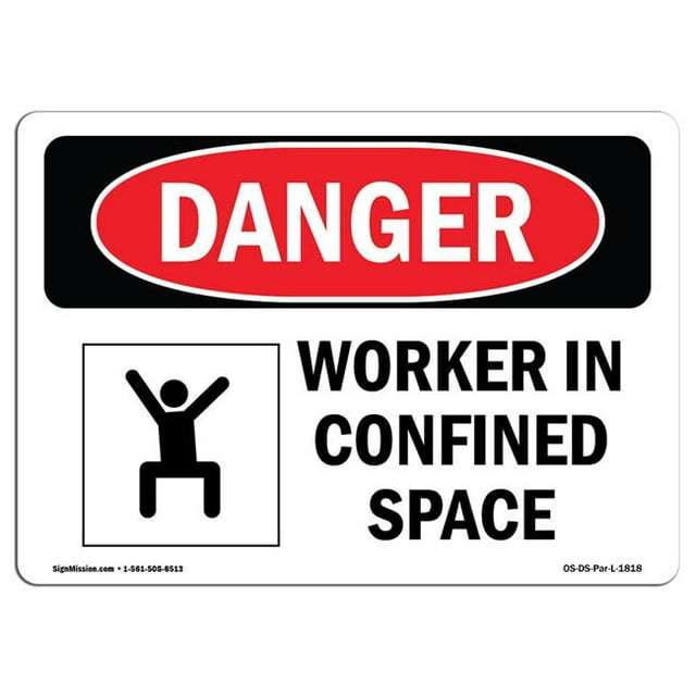 SignMission OS-DS-A-1218-L-1818 12 x 18 in. OSHA Danger Sign - Worker in Confined Space