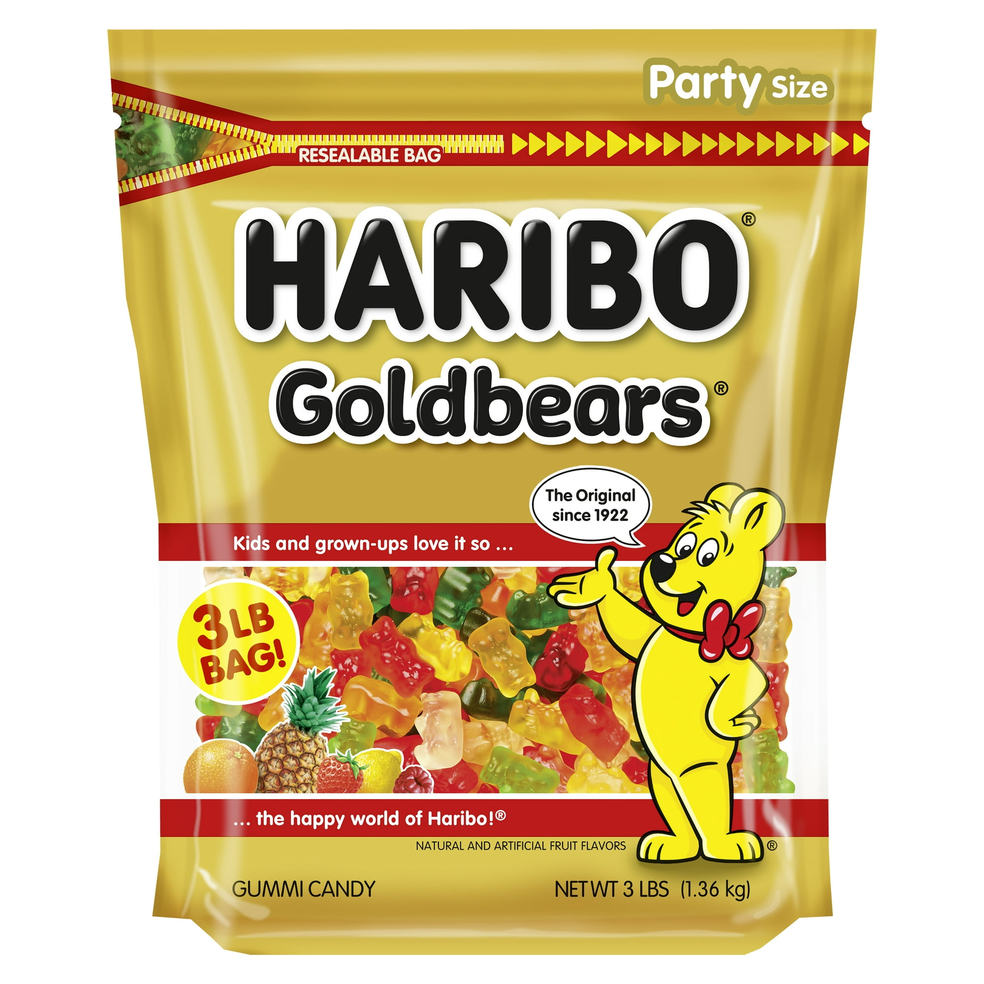 HARIBO Goldbears Gummy Bears Original Assorted Fruit Flavor Candy Gummies, 3lb, Bulk Party Size Bag