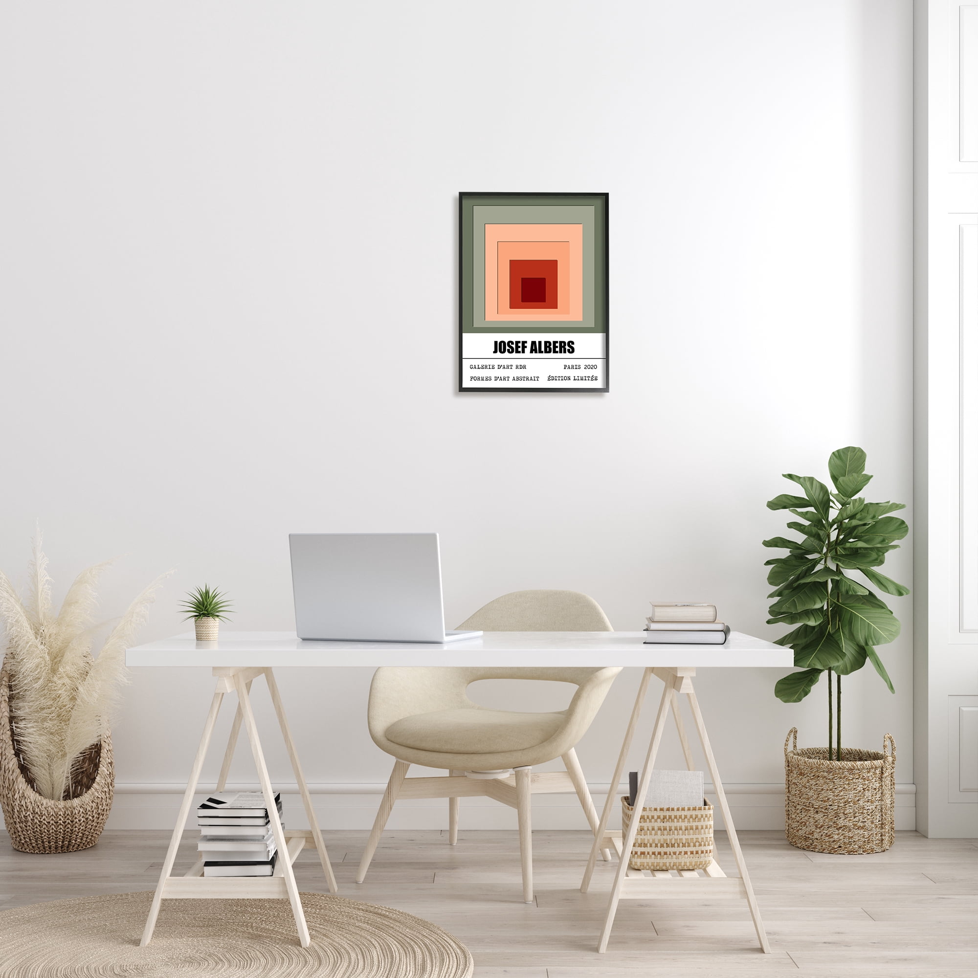 Stupell Industries Modern Albers Abstraction Layered Squares Red Blush Green Modern Painting Black Framed Art Print Wall Art, 16 x 20, Design by Ros Ruseva