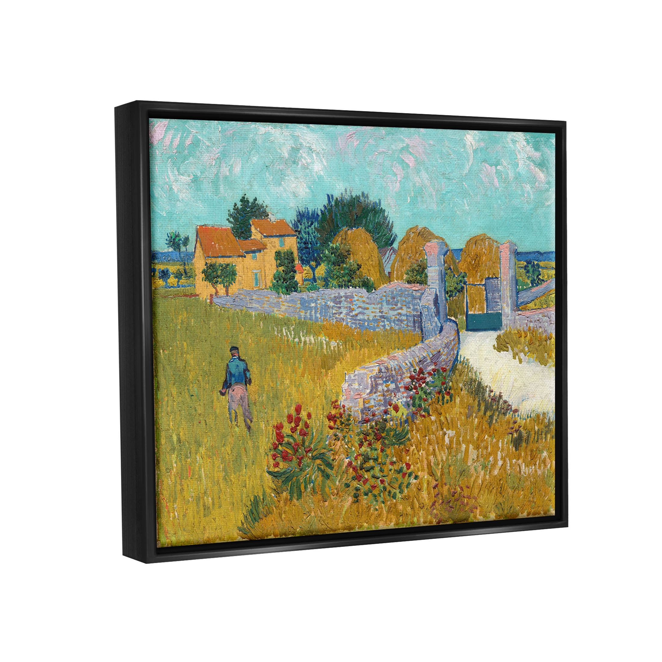 Farmhouse In Provence Van Gogh Scene Landscape Painting Jet Black Framed Art Print Wall Art