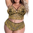thumbnail image 2 of Levmjia Lingerie Set for Women Plus Size Lace Printed Wireless Bra Thong Hollow Out Sleepwear Comfortable Sleep Relax Home Wear, 2 of 3