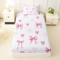 thumbnail image 3 of Erosebridal Girls Bow-Tie Twin Sheet Sets, Kawaii Love Hearts Bedding, White Pink, 1 Flat Sheet, 1 Fitted Sheet and 1 Pillowcase, 3 of 5