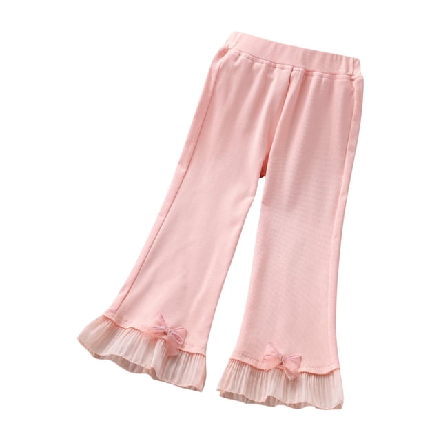 Odeerbi 1-8 Años Niñas Mallas Elásticas de Algodón Pantalón Acampanado Pantalón Color Sólido Lazo Cintura Media Cintura Ancha Pantimedias