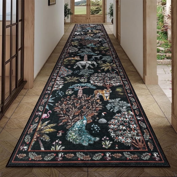 Runner Rugs for Hallway, Yamaziot 2'x10' Rug Runner Non Slip Floor Carpet Runner Farmhouse Rug for Kitchen Entryway Outdoor Patio, Natural Jungle Animals Decor