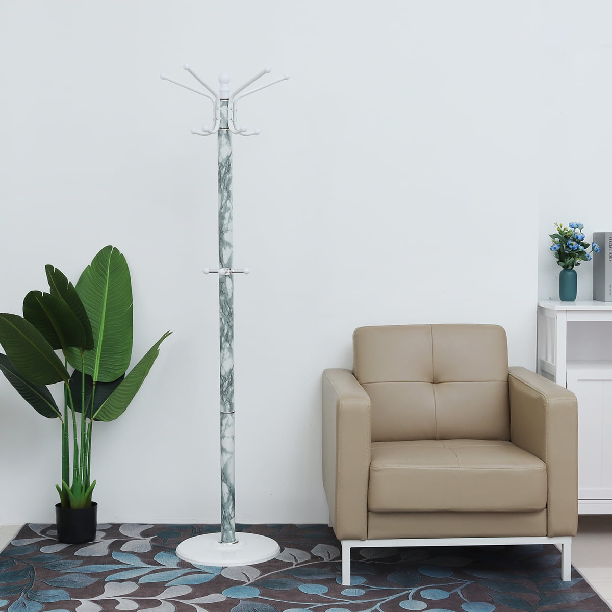 Stoneway Hook Head Coat Rack, 15" x 67" Modern 14 Hook Free Standing