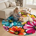 thumbnail image 2 of Round Area Rugs 4Ft, Bohemia Floral Non-Slip Washable Circle Rugs Carpet, Summer Abstract Flower Blossom Leaf Watercolor Indoor Outdoor Rug Floor Mats Throw Runner for Bedroom Living Room Bathroom, 2 of 8