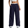 thumbnail image 2 of Pantalones Anchos y Holgados para Mujer, Estilo Palazzo Harén, Informales, A Rayas, con Cintura Elástica y Bolsillos Azul XL, 2 of 7