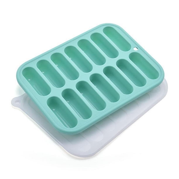 3x Bandeja de cubitos de hielo de silicona verde, molde para cubitos de hielo con tapas, molde para salchichas y perritos calientes, apto para lavavajillas y horno, adecuado para botellas de agua