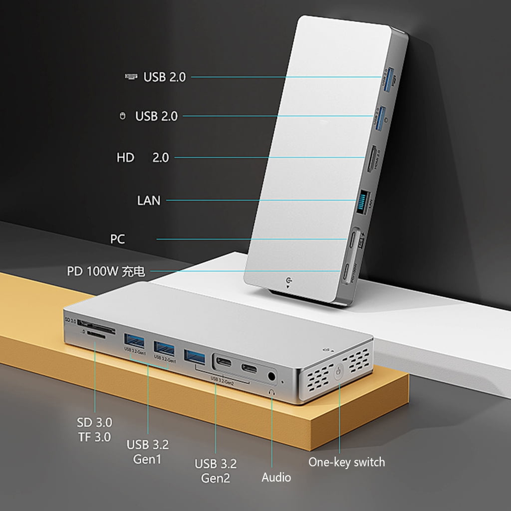 Fast Speed USB C Hubs With 4K HDTV Ethernet 100WPD Charging 14 Port For Laptop And Tablets