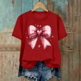 thumbnail image 4 of FRSASU Valentine's Day Heart T-Shirt for Women - Pink Bow Print Casual Short Sleeve Top, Loose Fit Round Neck Tunic Blouse Red, 4 of 6