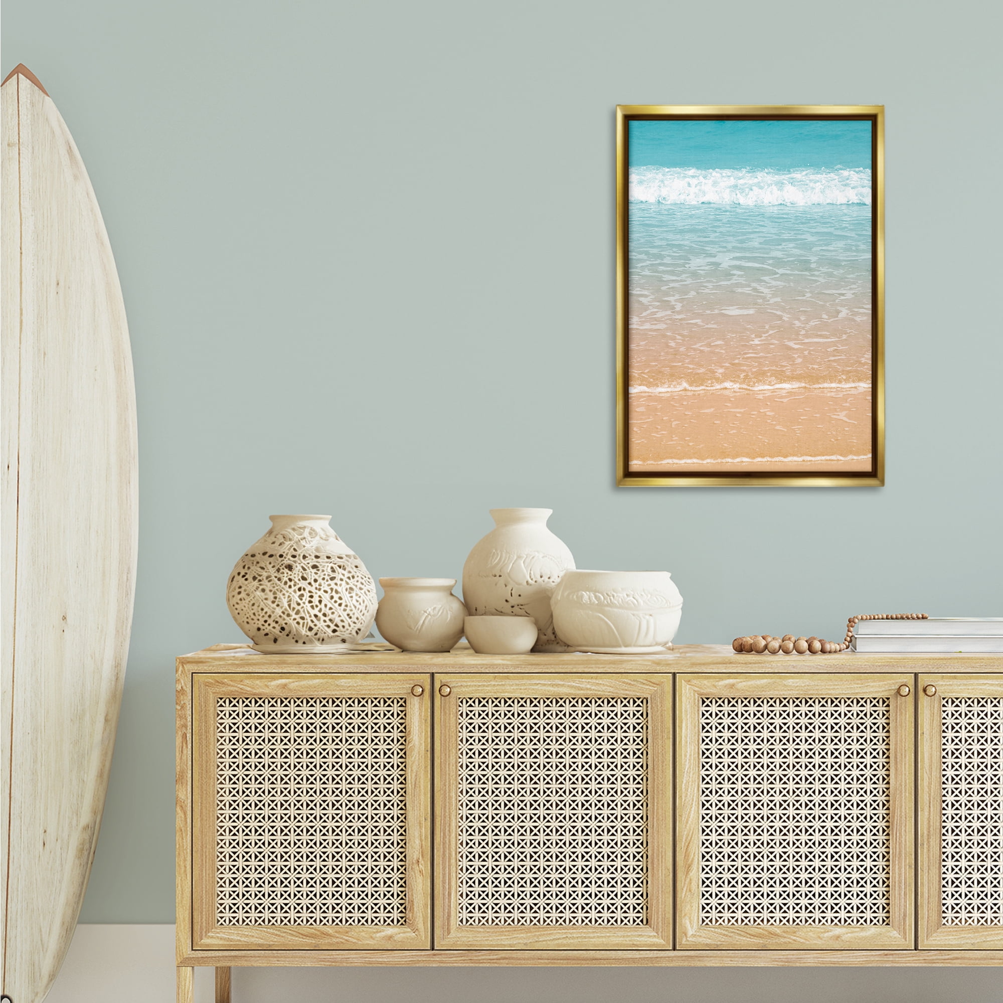 Stupell Industries Clear Waters Shore Nautical & Beach Photography Gold Floater Framed Canvas Art Print Wall Art, 21 x 31