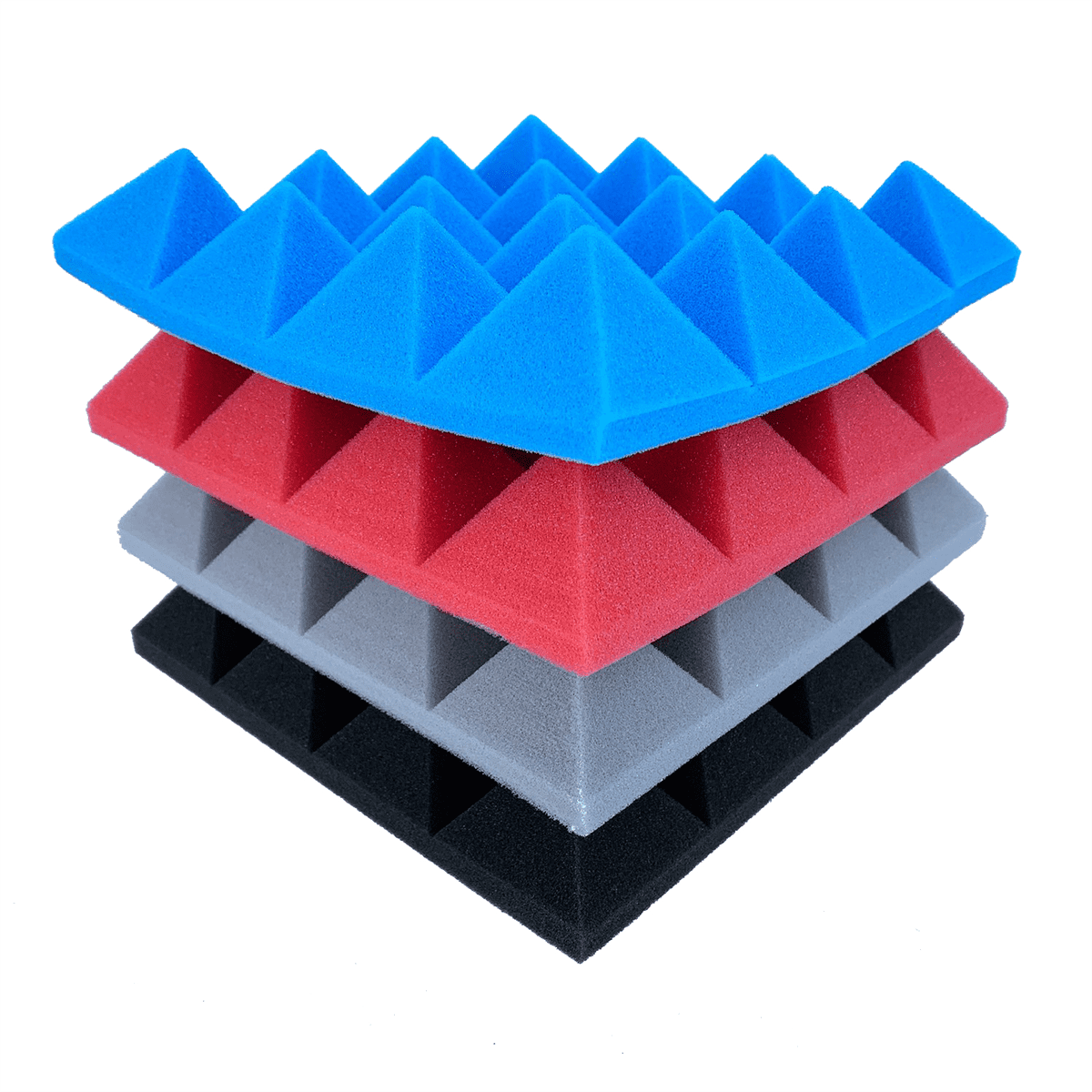 24Pcs 25X25X5Cm Studio Acoustic Soundproof Foam Pyramid Noise Insulation Sound Absorption Treatment Panels Black+Red