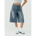 thumbnail image 2 of EMMIOL Women's Summer Trendy Baggy Denim Shorts Y2K Wide Leg Jean Jorts, Knee Length Loose Fit Jean Shorts, 2 of 5