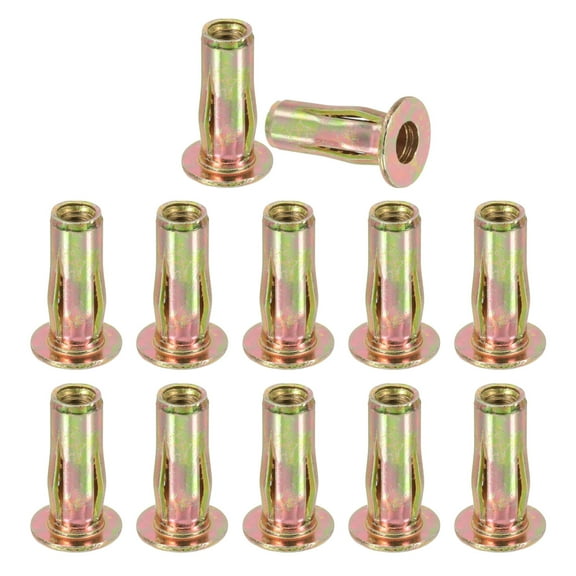 Uxcell Multi-Grip Rivet Nuts, Pre-Bulbed Shank Flat Head Threaded Insert Nuts Carbon Steel Plus Nuts Zinc Plated for Fastener M5
