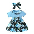 thumbnail image 1 of AQUARIVE Ensemble de Tenue pour Tout-Petits 2 Pcs pour Fille Bébé Manches Courtes Col Rond Robe à Rayures Imprimé Floral avec Hijab Vêtements Décontractés Ensemble de Costumes pour Enfants Bleu Ciel 12-18 m, 1 of 8