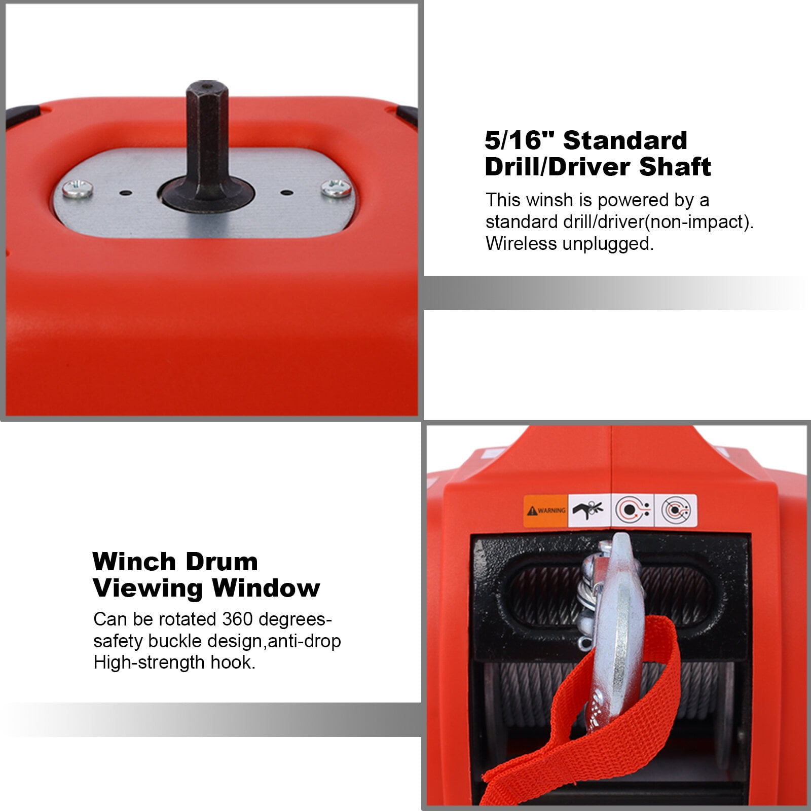 , Drill Winch Hoist Portable Drill Winch of 750 LB Capacity with 40 Feet Steel Wire Drill Winch for Lifting & Dragging, Red ,Abs ,
