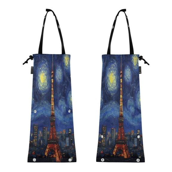 Qxltty Tokyo Tower Night View 2 Pack Washable Eco-Friendly Seat Back Hanging Car Trash Bag for Travelling Picnic Outdoor