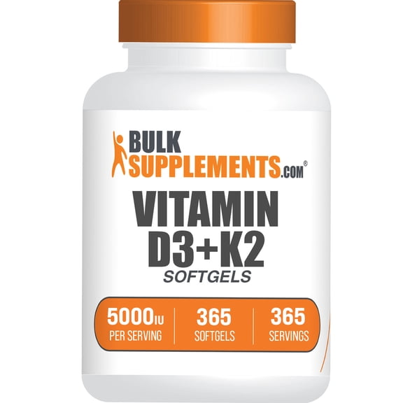 BulkSupplements Vitamin D3 5000IU K2 Softgels - Vitamin Supplement, Immune Support - 1 Softgel per Serving, 365 Count