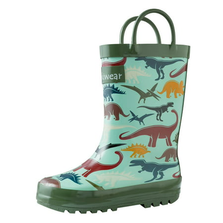 Oakiwear Kids Rain Boots For Boys Girls Toddlers Children Earthy Dinosaurs