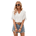 thumbnail image 2 of Blusas de Mujer de con Aberturas, Corta, Cuello en V, Estilo Informal de Negocios, Camisa de Verano M, 2 of 10