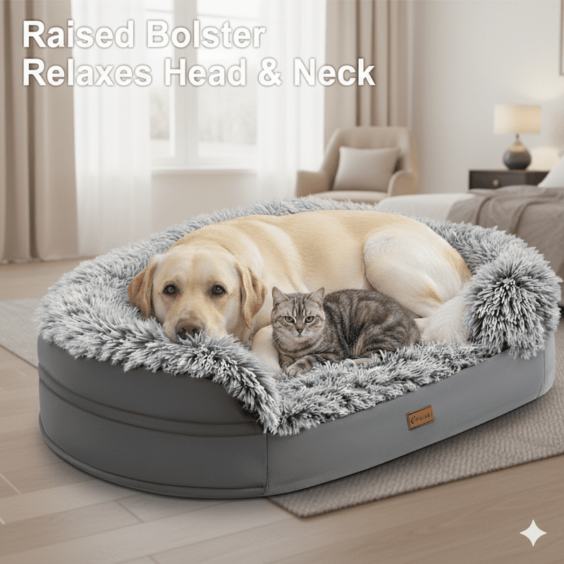 Gimars Orthopedic Egg Foam Dog Bed for Large Dogs with Bolsters, Waterproof, Removable Cover, Soft Support for Aging, Medium, Small Dogs,L